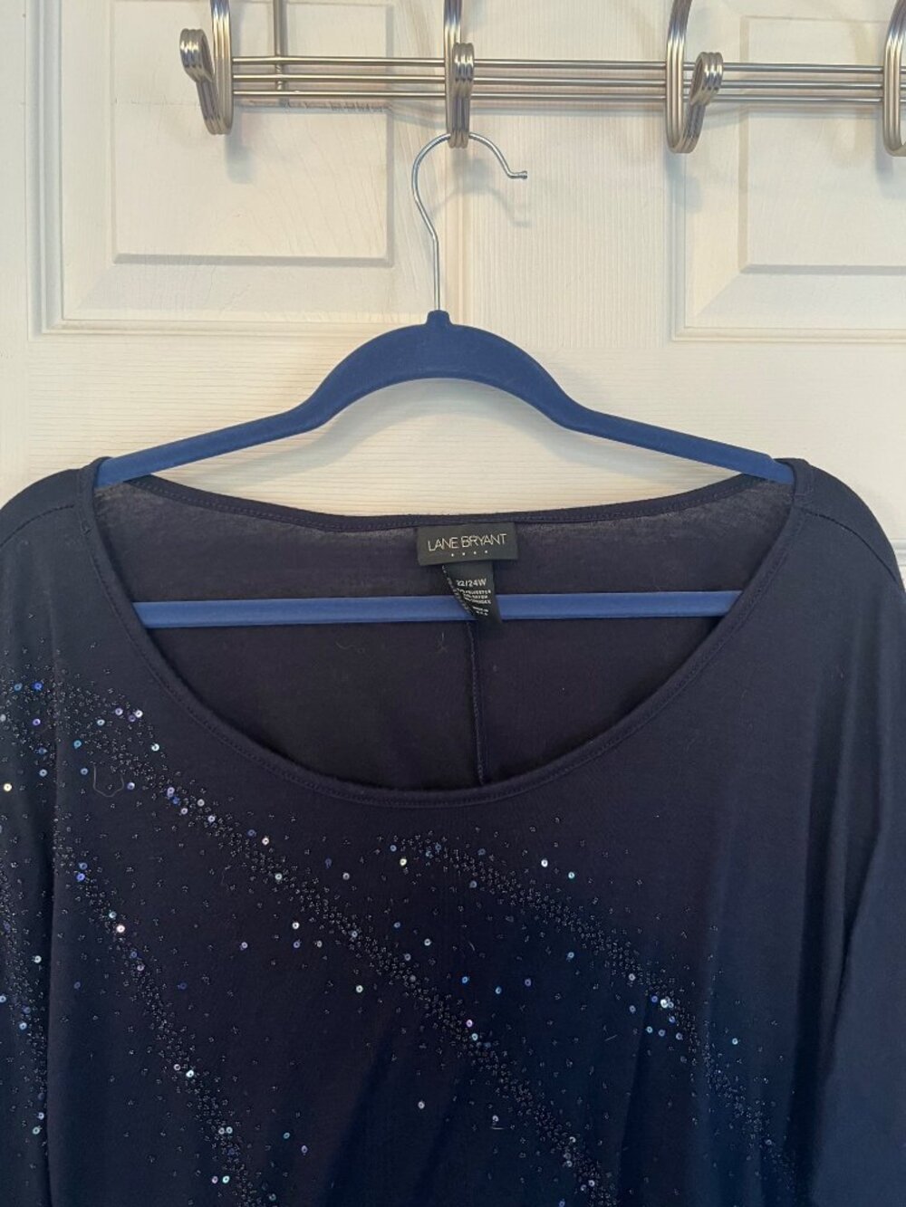 Lane Bryant Navy Blue Short Sleeve Sequin Embellished Blouse Knit Shirt Top 22 2 - Picture 2 of 5